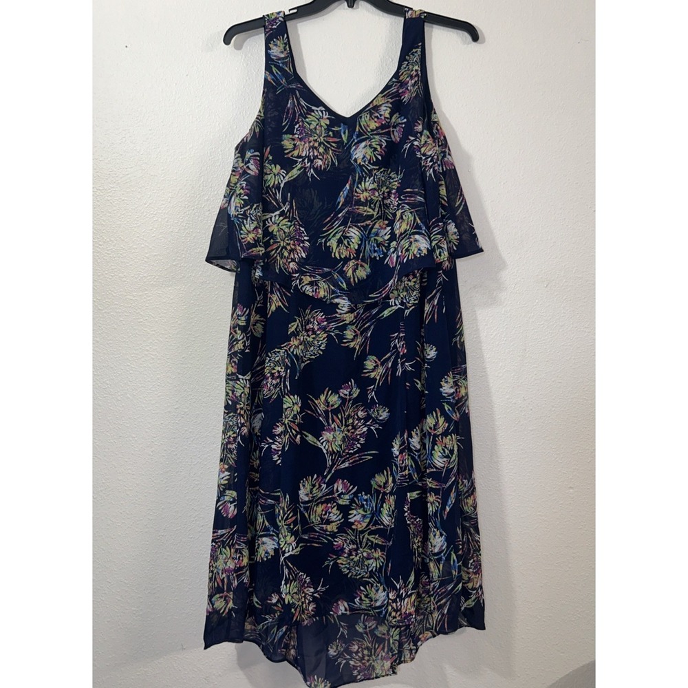 Woman Within‎ High-Low Dress Boho Women's 18W Blue Floral Ruffle Coastal Cruise